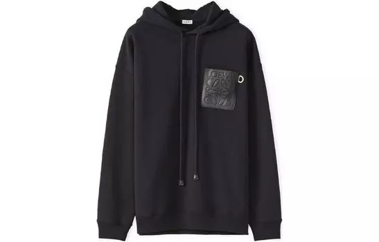 Толстовка с капюшоном и кожаной нашивкой Anagram Loewe, черный