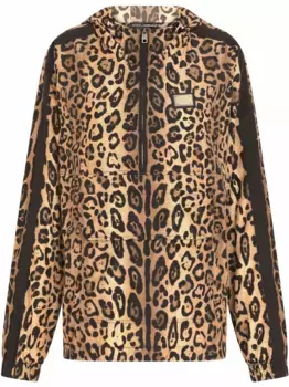 Толстовка с капюшоном и леопардовым принтом DOLCE & GABBANA, коричневый