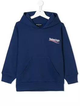 Толстовка с капюшоном и логотипом Balenciaga Kids, синий