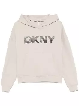 Толстовка с капюшоном и логотипом из пайеток DKNY, нейтральный цвет