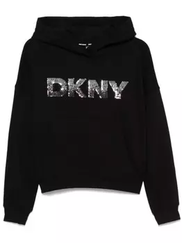 Толстовка с капюшоном и логотипом из пайеток DKNY, черный