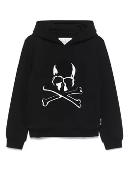 Толстовка с капюшоном и логотипом из страз Philipp Plein Junior, черный