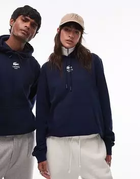 Толстовка с капюшоном и логотипом спереди в темно-синем цвете Lacoste