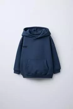 Толстовка с капюшоном и лозунгом в стиле ZARA, голубоватый