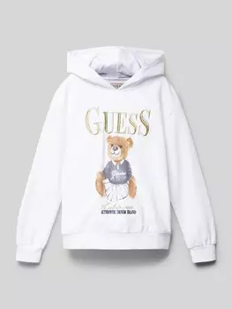 Толстовка с капюшоном и металлизированной строчкой на этикетке Guess, белый