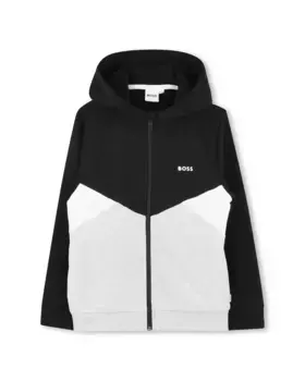 Толстовка с капюшоном и молнией в стиле колор-блок для мальчика BOSS Kidswear, светло-серый