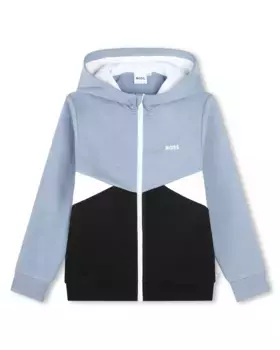 Толстовка с капюшоном и молнией в стиле колор-блок для мальчика BOSS Kidswear, черный