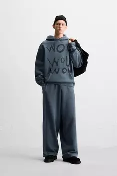 Толстовка с капюшоном и напечатанным текстом ZARA, синий