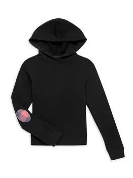 Толстовка с капюшоном и нашивкой на локтях с нашивкой на локте для маленьких девочек и девочек Sol Angeles, черный