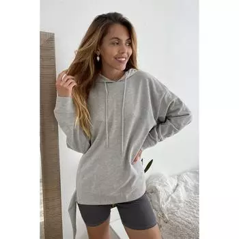 Толстовка с капюшоном и неровным подолом с рисунком «Венеция» FASHNZFAB, серый