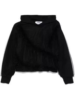 Толстовка с капюшоном и оборками из тюля MSGM, черный