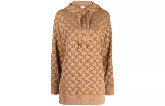 Толстовка с капюшоном и принтом логотипа по всей поверхности FENDI, коричневый