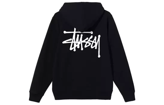 Толстовка с капюшоном и принтом логотипа Stssy с отделкой в рубчик Stussy, черный