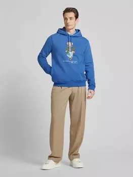 Толстовка с капюшоном и принтом на этикетке Polo Ralph Lauren, светло-голубой