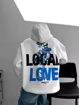 Толстовка с капюшоном и принтом Oversize Local Love, белая ablukaonline