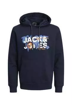 Толстовка с капюшоном и принтом «пыль» Jack & Jones, синий