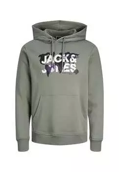 Толстовка с капюшоном и принтом «пыль» Jack & Jones, зеленый