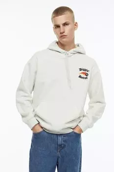 Толстовка с капюшоном и принтом Relaxed Fit H&amp;M, хизер грей / копаем детройт