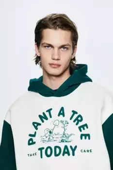 Толстовка с капюшоном и принтом relaxed fit H&M, белый