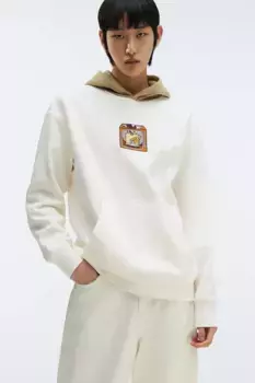 Толстовка с капюшоном и принтом relaxed fit H&M, бежевый