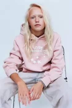 Толстовка с капюшоном и принтом слоган ZARA, розовый