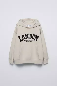 Толстовка с капюшоном и принтом слоган ZARA, экрю