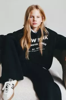 Толстовка с капюшоном и принтом слоган ZARA, черный
