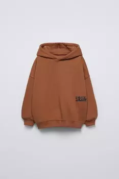 Толстовка с капюшоном и рельефным слоганом ZARA, жженый апельсин