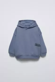 Толстовка с капюшоном и рельефным слоганом ZARA, голубоватый