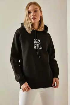 Толстовка с капюшоном и рельефным текстом черного цвета 4KXK8-47593-02 XHAN