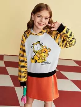 Толстовка с капюшоном и рукавами реглан для девочек-подростков SHEIN с цветными блоками и буквенным принтом, многоцветный