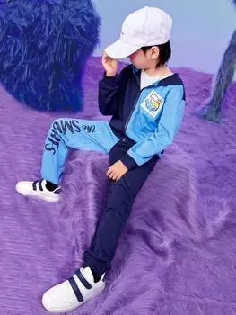 Толстовка с капюшоном и спортивные штаны Shein с буквенным принтом, синий