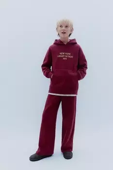 Толстовка с капюшоном и текстом на подкладке ZARA, бордовый