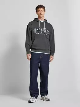 Толстовка с капюшоном и вышитой этикеткой, модель «VARSITY» Tommy Jeans, черный