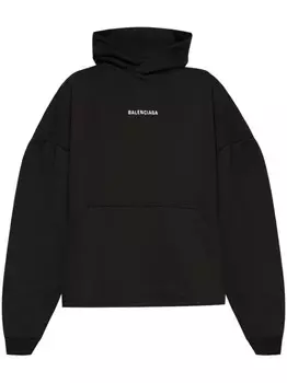 Толстовка с капюшоном и вышитым логотипом Balenciaga, черный
