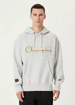 Толстовка с капюшоном и вышитым логотипом Champion, серый