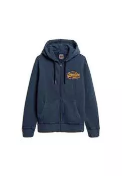Толстовка с капюшоном и вышитым логотипом на молнии однотонная Superdry., синий
