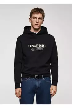 Толстовка с капюшоном и вышивкой Mango, черный