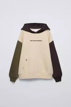 Толстовка с капюшоном и высоким лозунгом ZARA, экрю
