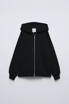 Толстовка с капюшоном и застежкой-молнией ZARA, черный