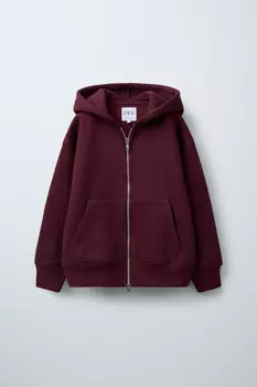 Толстовка с капюшоном и застежкой-молнией ZARA, бордовый