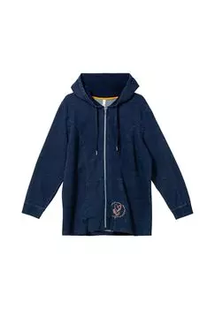 Толстовка с капюшоном, имитирующая джинсовую ткань sheego, цвет Dark Blue Denim