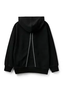 Толстовка с капюшоном INTERLOCK WITH SLIT POCKETS AND AT FRONT TAPE APPLIQU AT BACK CUFFS AND HEM United Colors of Benetton, черный