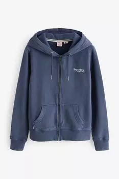 Толстовка с капюшоном из 100% хлопка с логотипом и молнией Superdry, синий
