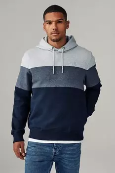 Толстовка с капюшоном из блокирующего меланжевого хлопка Next, синий