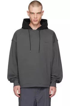 Толстовка с капюшоном из черно-серых панелей Juun.J