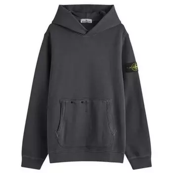 Толстовка с капюшоном из диагонального флиса с эффектом старины Stone Island, черный