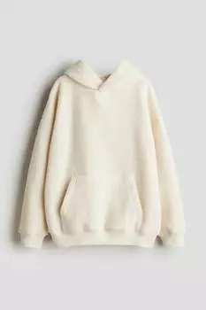 Толстовка с капюшоном из флиса Тедди свободного кроя. H&M, бежевый