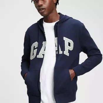 Толстовка с капюшоном из французского трикотажа на молнии с нашивкой-логотипом Gap, синий