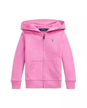 Толстовка с капюшоном из французского трикотажа на молнии для девочек - Little Kid Ralph Lauren, розовый